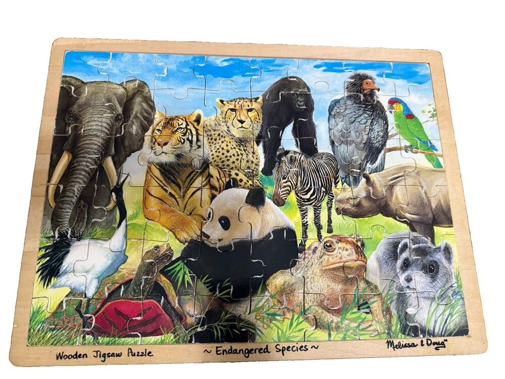 ENDANGERED SPECIES Wooden Jigsaw Tray Puzzle Melissa & Doug 48 Pieces Ages 4 +